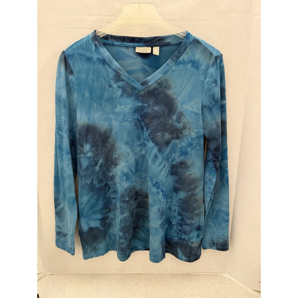 LOGO Lounge Brushed Tie-Dye-V Neck Long Sleeve Top Blue Size XXS